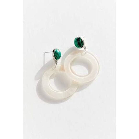 Urban Outfitters Women's Saoirse Resin Hoop Earrings NWT 38 White Emerald - Picture 1 of 2